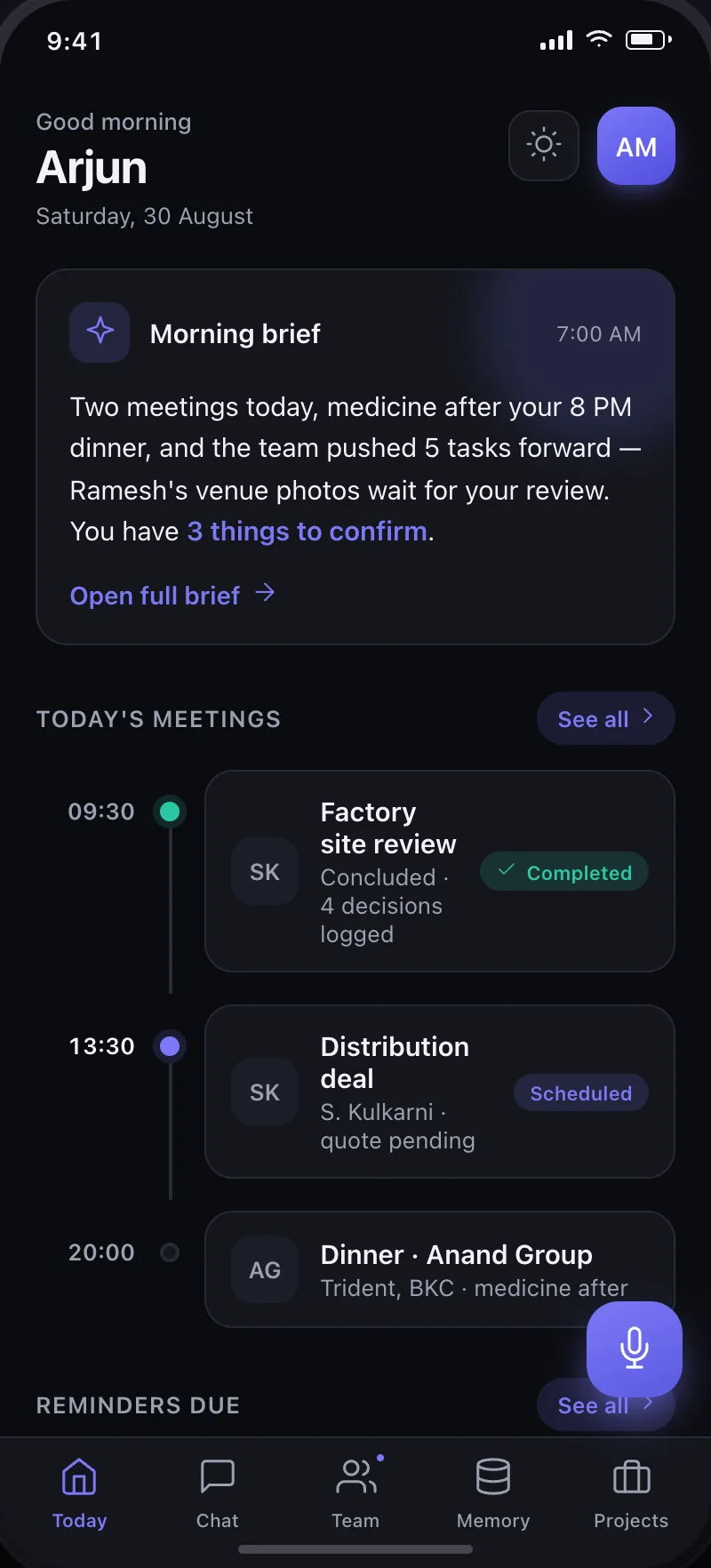The Truelink app's Today screen